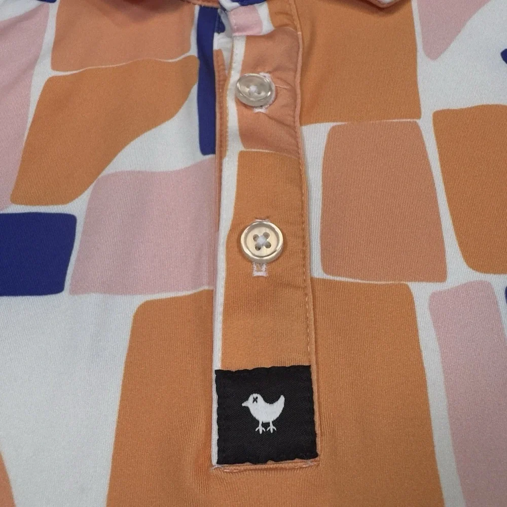 Bad Birdie Catalina 4 Way Stretch Golf Polo Shirt Geometric Orange Men's XL